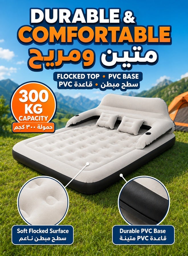 XiuWoo Queen Size Air Mattress for Tents Camping Portable Double Inflatable Couch with Soft Backrest Pillows, Electric Air Pump for Home and Car and Patch Kit, Blow Up Bed for Car Travel Overnight OutdoorsFamily Leisure,203*152*22cm - Image 4