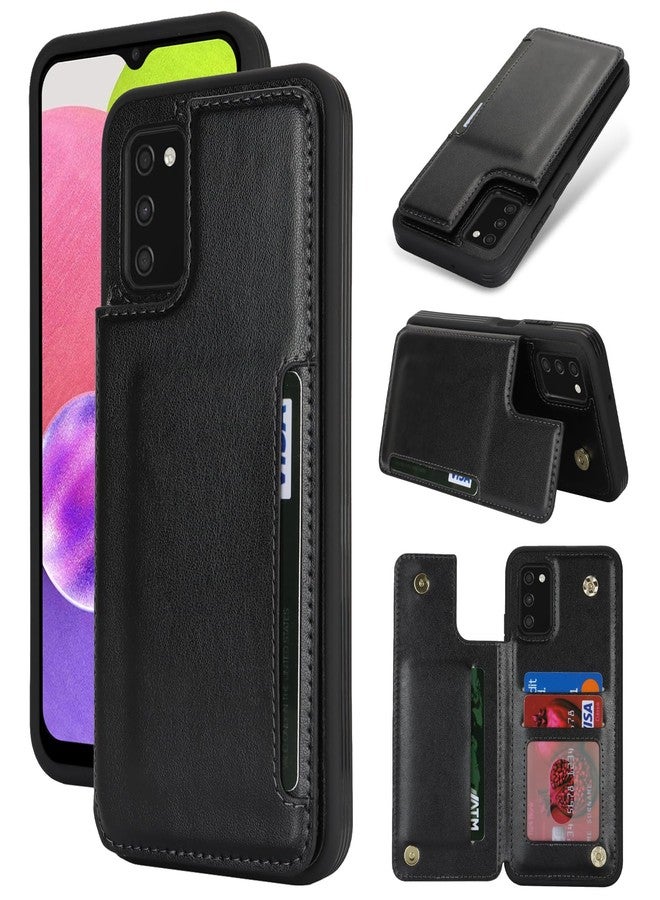 آي كوفر كايس جراب iCoverCase متوافق مع هاتف سامسونج جالاكسي A03s، مزود بحامل بطاقات، جراب محفظة للرجال والنساء [حجب RFID] جراب حماية للهاتف مصنوع من جلد البولي يوريثان، مناسب للنسخة الأوروبية من هاتف A03s (أسود) - Image 1