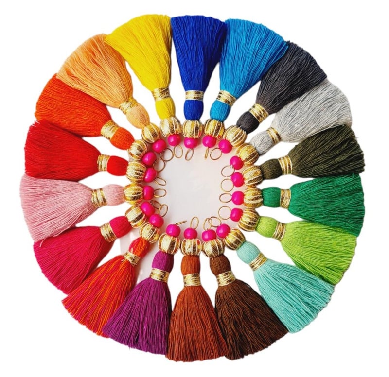 Zippy Flora Handmade Mini Cotton Tassels with Zari Bead Embellishments – Pack of 10 | Vibrant Multicolor Decorative Tassels for DIY Crafts, Home Décor, Wall Hangings, Gift Decoration - Image 1