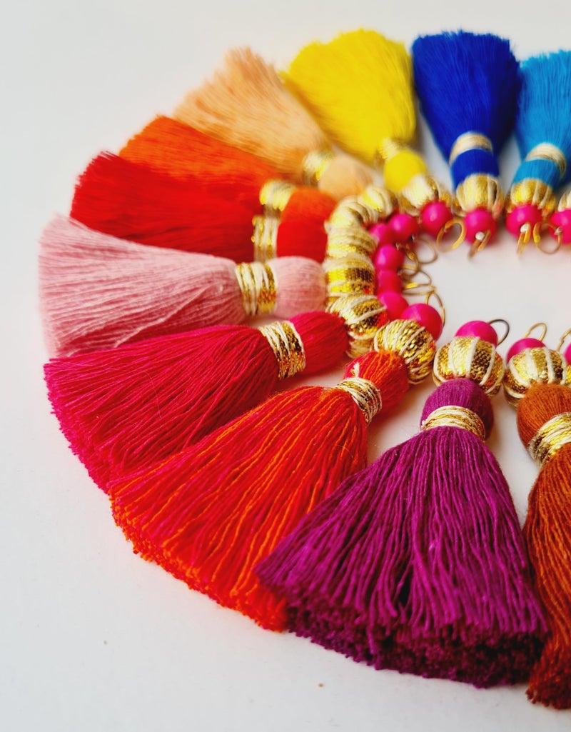 Zippy Flora Handmade Mini Cotton Tassels with Zari Bead Embellishments – Pack of 10 | Vibrant Multicolor Decorative Tassels for DIY Crafts, Home Décor, Wall Hangings, Gift Decoration - Image 2