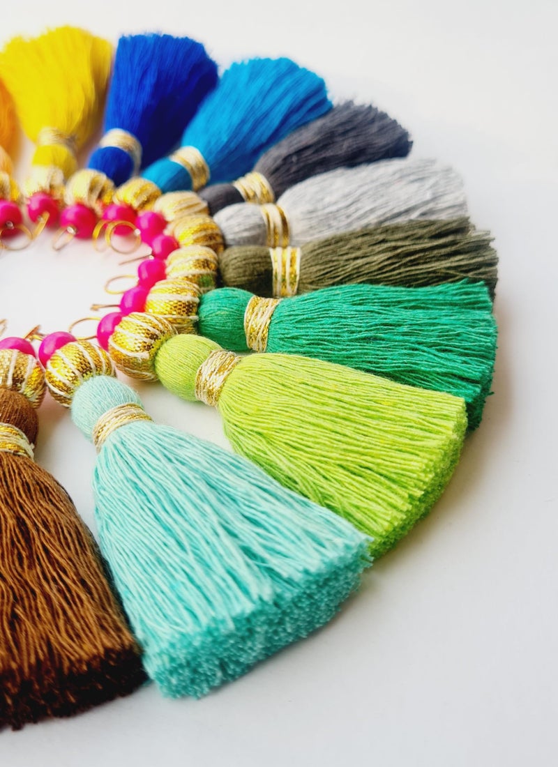Zippy Flora Handmade Mini Cotton Tassels with Zari Bead Embellishments – Pack of 10 | Vibrant Multicolor Decorative Tassels for DIY Crafts, Home Décor, Wall Hangings, Gift Decoration - Image 3