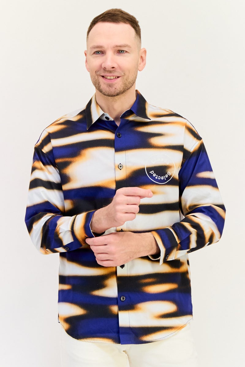 Selected x Etudes Men Oversize Fit Tie Dye Long Sleeves Casual Shirt, Multicolor - Image 1