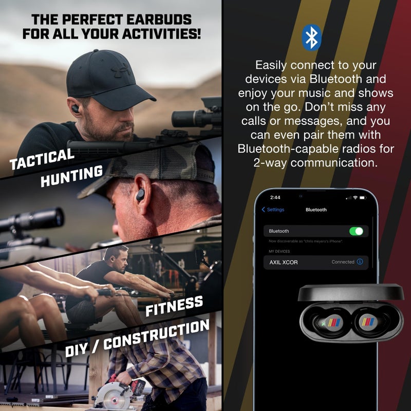 AXIL XCOR PRO NASCAR Wireless Earbuds Bluetooth â€” HearPRO Buds with Touch Control â€” Bluetooth Enhancement â€” Hearing Protection â€” Dust & Water Resistant â€” Wind Resistant True Wireless Earbuds - Image 5