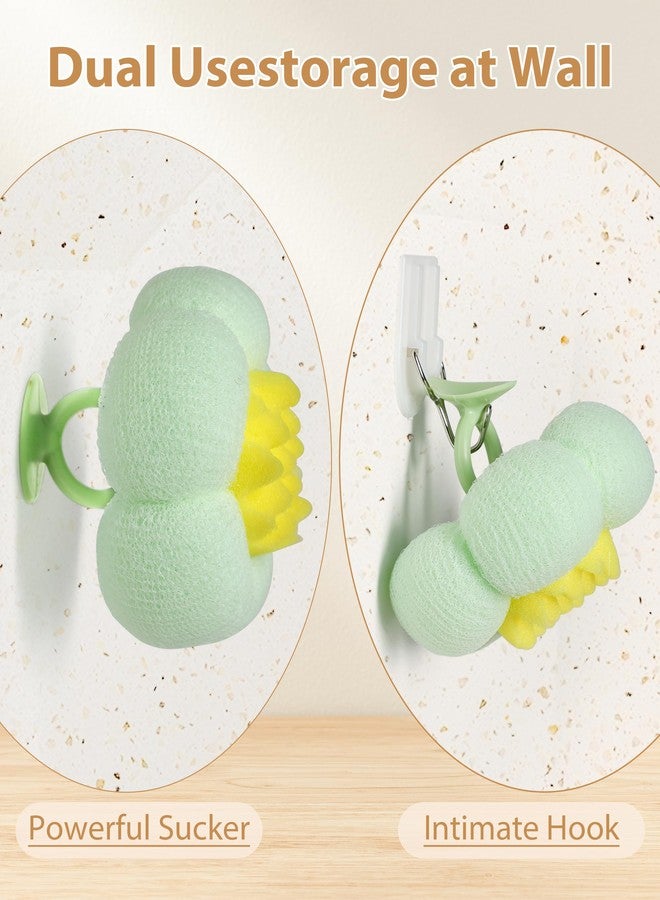 YUMMIS 2 Pcs Bath Sponge, 2026 Upgrade Super Soft Yellow Flower-Shaped Suction Cup Bath Sponge, Upgraded 2-in-1 Flower-Shaped Ball Exfoliating Bath loofah Cleaning Brush, Mesh Shower Body Sponge(2 Color - Image 5