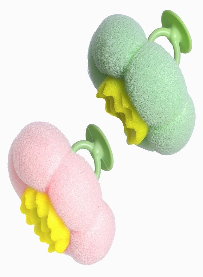 YUMMIS 2 Pcs Bath Sponge, 2026 Upgrade Super Soft Yellow Flower-Shaped Suction Cup Bath Sponge, Upgraded 2-in-1 Flower-Shaped Ball Exfoliating Bath loofah Cleaning Brush, Mesh Shower Body Sponge(2 Color - Image 1