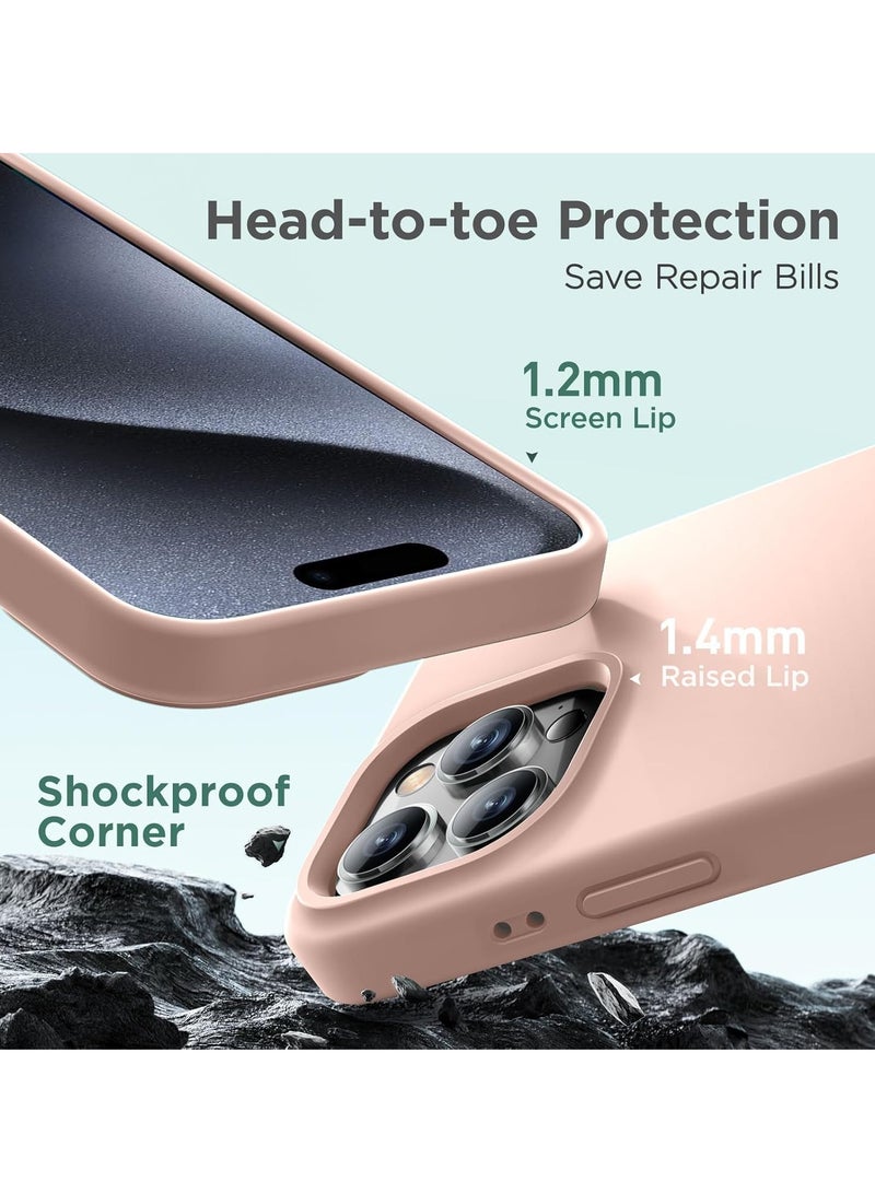 Premium Soft Silicone Case for iPhone 16 Pro - Silky Soft Touch Full-Body Protective Bumper in Sandy Pink - Image 5