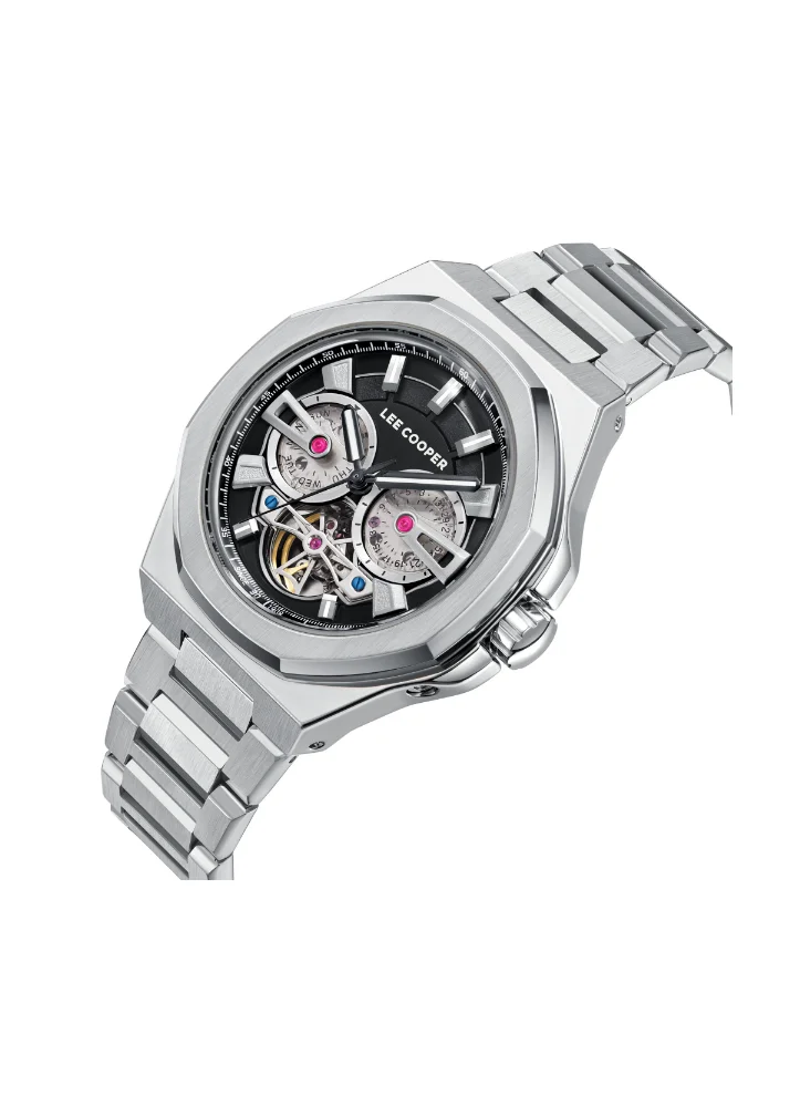 Lee Cooper LEE COOPER LC08124.350 Men's Automatic Display Watch & Metal Strap Silver