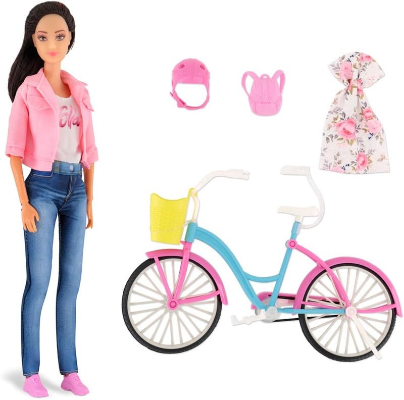 Fulla Doll with Bike and Helmet- Rolling Wheels for Realistic Riding Fun & Fashionable Outfit for Outdoor Adventures Ideal for Role-Play Storytelling and Pretend Travel Games for Kids - Image 1