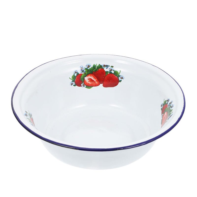 BESTonZON Enamel Basin Enamel Bowl Large Mixing Bowl White ware with Blue Rim OldFashioned ware Vintage Mixing Bowl Vintage Soup Basin for Fruit Salad Pasta Dinner