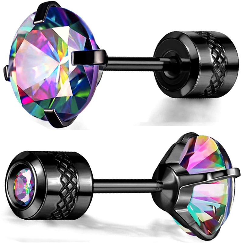 VOLUKA Titanium Earrings for Sensitive Ears, 1 Pairs Screw Back Hypoallergenic Surgical Grade Titanium Cubic Zirconia Stud Earrings for Women Men - Black - Image 1