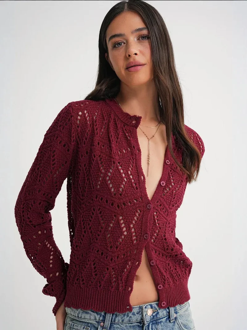 MixRay Mixray Textured Knit Cardigan with Button Closure