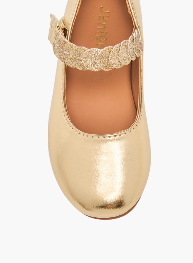 JUNIORS Girls Solid Ballerina Shoes With Embellished Hook And Loop Closure - Image 4