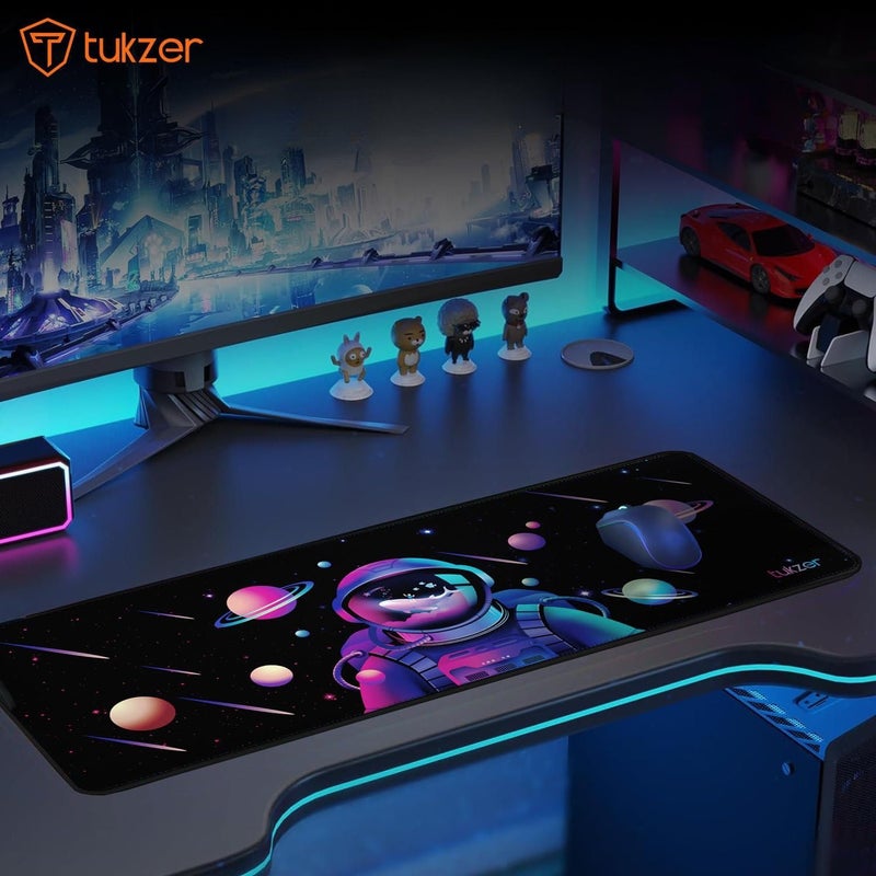 tuKZer وسادة ألعاب موسعة، حصيرة مكتب، تتبع وتحكم عالي السرعة للفأرة | حواف مخيطة، قاعدة مطاطية غير قابلة للانزلاق | للكمبيوتر المحمول، لوحة المفاتيح، المكتب، المنزل (رائد فضاء) - Image 2