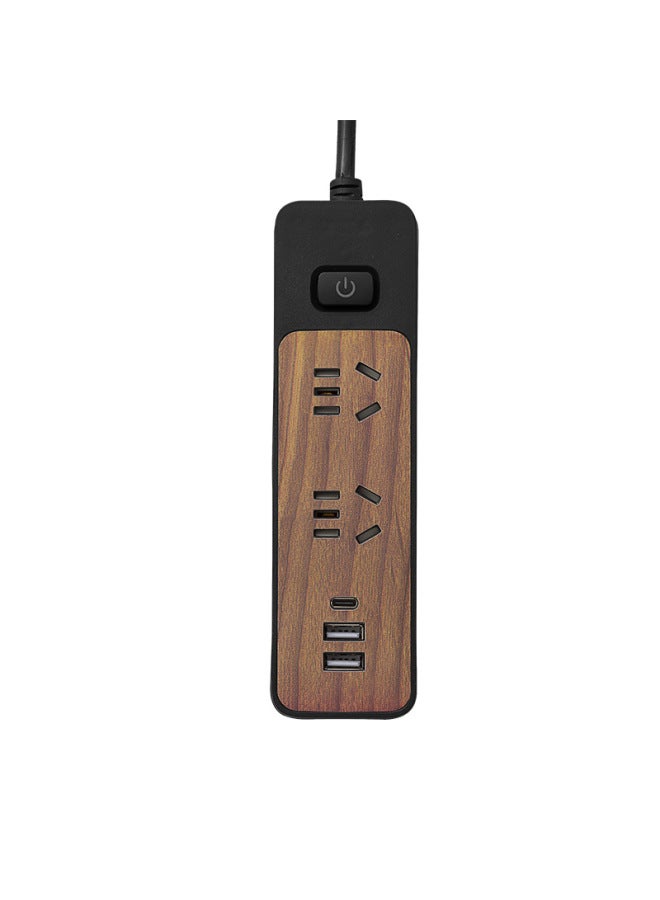 Storage Wood Grain Socket Usb Long Cable Home Office One-turn Multi-bit Hole Plug Power Plug Wiring Plug Board - Image 5