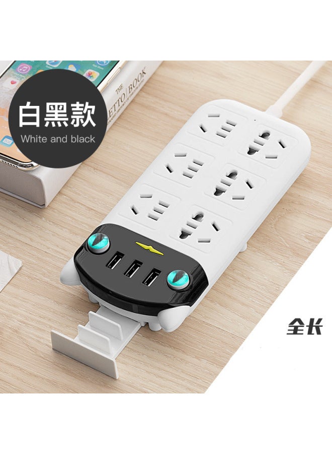 Storage Wood Grain Socket Usb Long Cable Home Office One-turn Multi-bit Hole Plug Power Plug Wiring Plug Board - Image 1