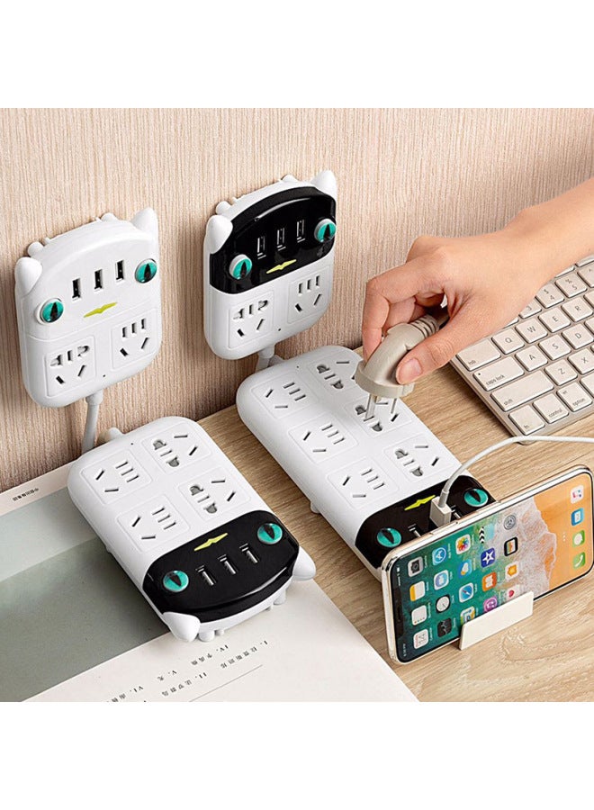 Storage Wood Grain Socket Usb Long Cable Home Office One-turn Multi-bit Hole Plug Power Plug Wiring Plug Board - Image 3