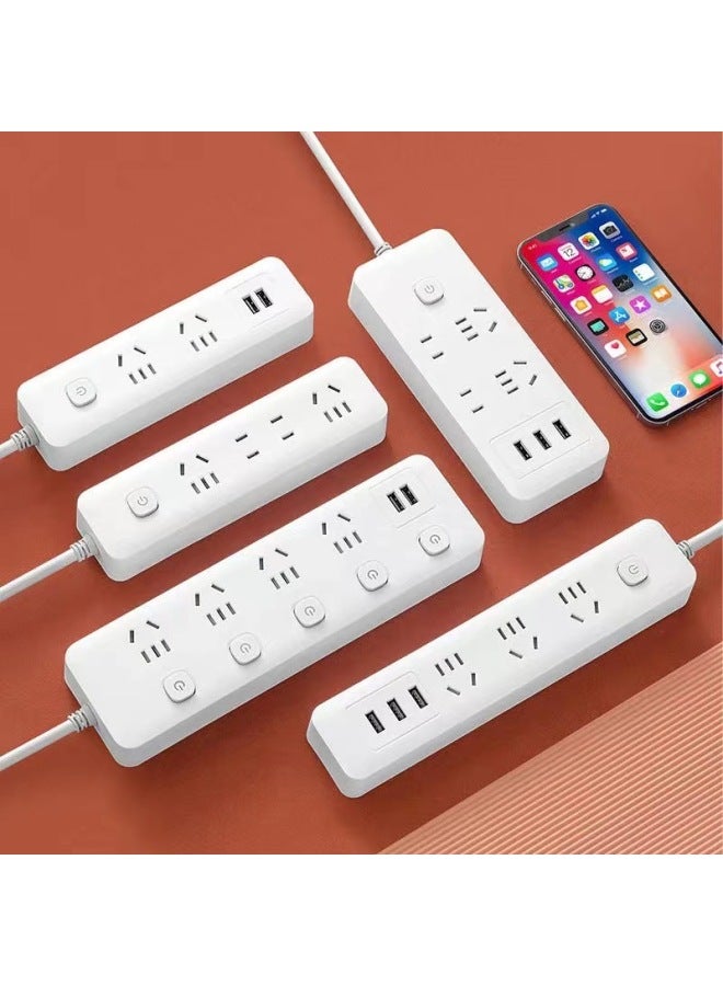 Storage Wood Grain Socket Usb Long Cable Home Office One-turn Multi-bit Hole Plug Power Plug Wiring Plug Board - Image 2
