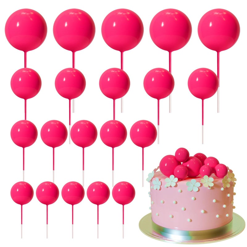 ASTARON 20 Pcs Ball Cake Topper Decorations Mini Balloons Cake Topper Sticks Hot Pink Balls Cake Picks Cake Topper Balls Cake Decorations for Wedding Birthday Cake Decorations - Image 3