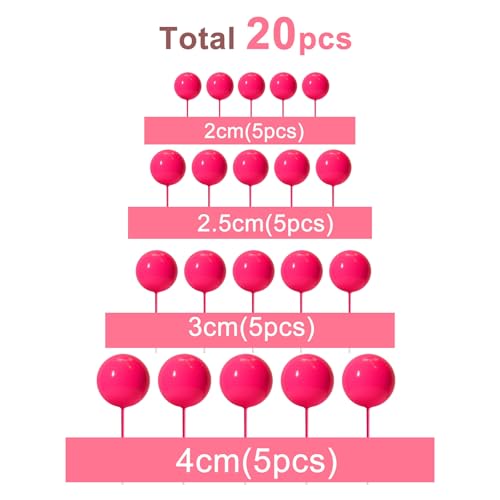 ASTARON 20 Pcs Ball Cake Topper Decorations Mini Balloons Cake Topper Sticks Hot Pink Balls Cake Picks Cake Topper Balls Cake Decorations for Wedding Birthday Cake Decorations - Image 5