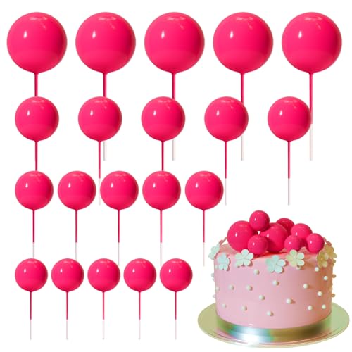 ASTARON 20 Pcs Ball Cake Topper Decorations Mini Balloons Cake Topper Sticks Hot Pink Balls Cake Picks Cake Topper Balls Cake Decorations for Wedding Birthday Cake Decorations - Image 1