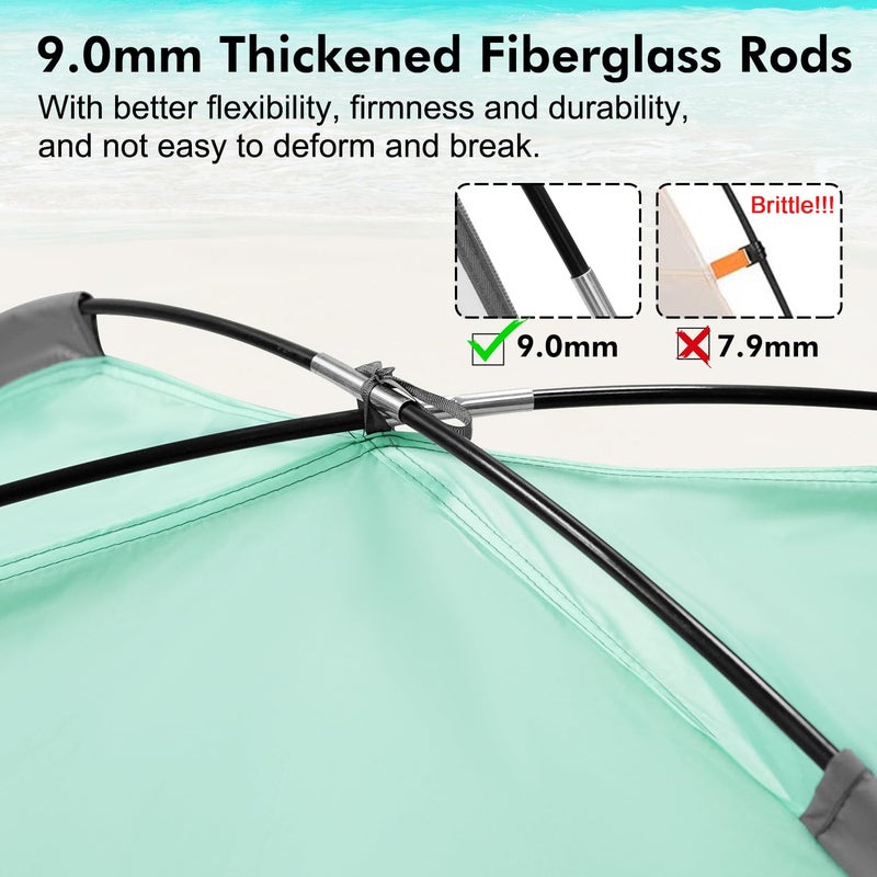 WhiteFang Beach Tent Anti-UV Portable Sun Shade Shelter for 4 Person, Extendable Floor with 3 Ventilating Mesh Windows Plus Carrying Bag, Stakes and Guy Lines (Mint Green) - Image 2
