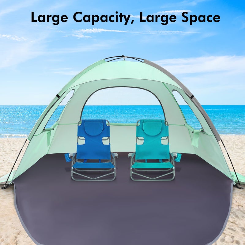 WhiteFang Beach Tent Anti-UV Portable Sun Shade Shelter for 4 Person, Extendable Floor with 3 Ventilating Mesh Windows Plus Carrying Bag, Stakes and Guy Lines (Mint Green) - Image 4