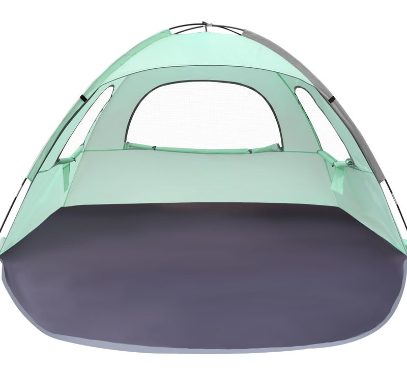 WhiteFang Beach Tent Anti-UV Portable Sun Shade Shelter for 4 Person, Extendable Floor with 3 Ventilating Mesh Windows Plus Carrying Bag, Stakes and Guy Lines (Mint Green) - Image 1