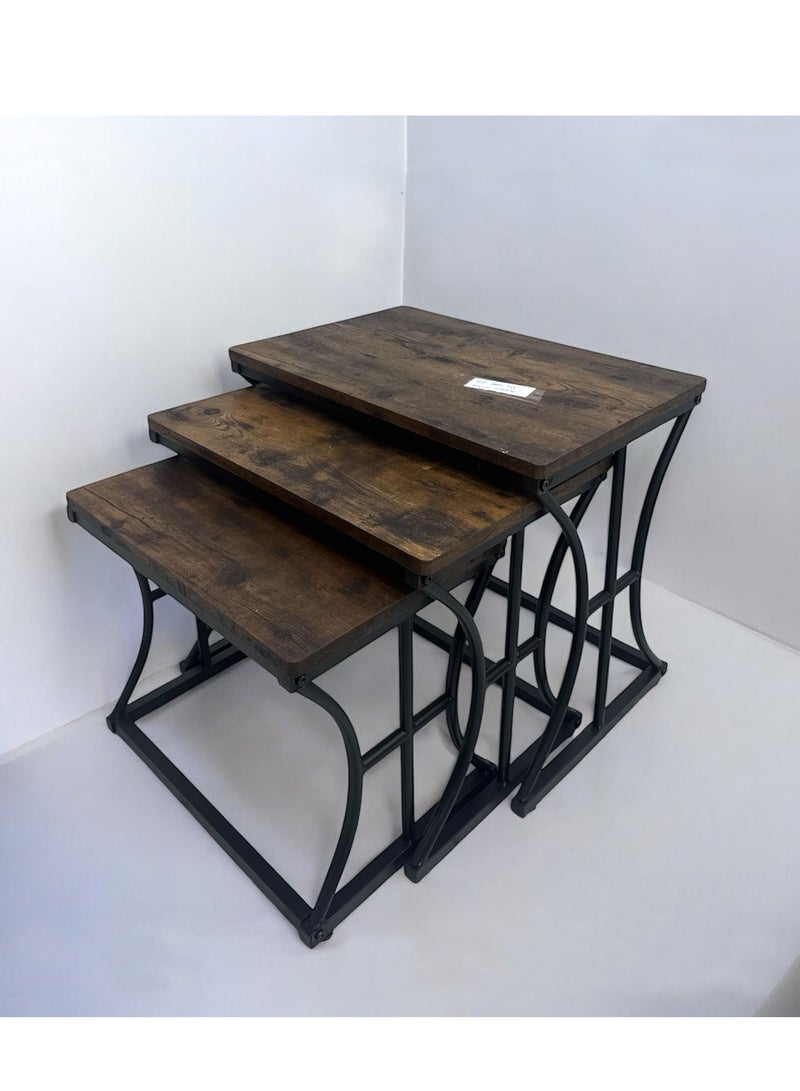 Living Set of 3 Nesting Coffee Tables With Metal Legs for Living Room L,60*40*50, M,55*35*45, S,48*34*40 CM