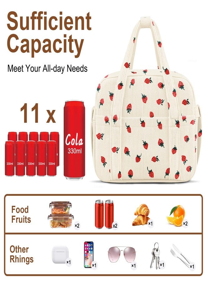 KUBYA Corduroy Lunch Box Lunch Bag for Women Men, Cute Strawberry Small Insulated Reusable Work Leakproof Simple Lunch Boxes Tote Bag Adults Cooler Bag - Image 2