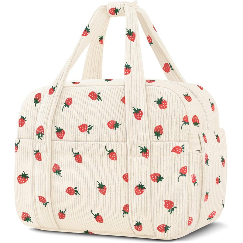 KUBYA Corduroy Lunch Box Lunch Bag for Women Men, Cute Strawberry Small Insulated Reusable Work Leakproof Simple Lunch Boxes Tote Bag Adults Cooler Bag - Image 1