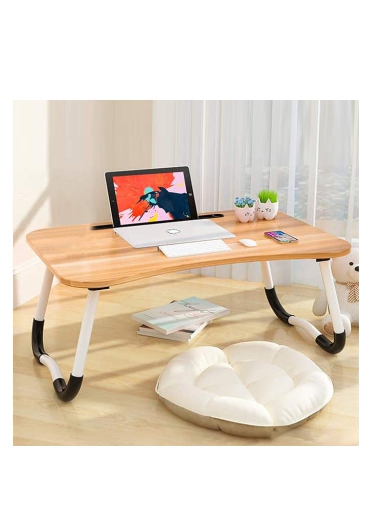 ترابيزة لابتوب قابلة للطي للاستخدام على السرير – بأرجل قابلة للتعديل ومضادة للانزلاق – مزودة بحامل كوب ومنطقة مخصصة للتابلت والنوت بوك