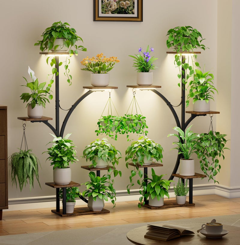 LATIBELL Plant Stand Indoor with Grow Lights - 2 Pack Corner Plant Shelf, 6 Tiered 47'' Indoor Plant Stands for Multiple Plants, K-Shaped Plant Rack Display Holder, Flower Stands for Living Room Patio Home - Image 2