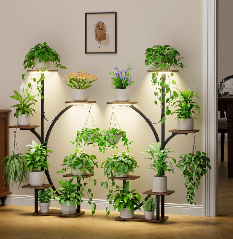 LATIBELL Plant Stand Indoor with Grow Lights - 2 Pack Corner Plant Shelf, 6 Tiered 47'' Indoor Plant Stands for Multiple Plants, K-Shaped Plant Rack Display Holder, Flower Stands for Living Room Patio Home - Image 1