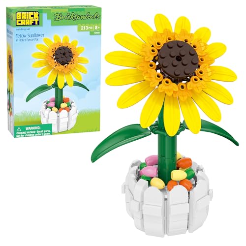 Brickcraft Bricktanicals Yellow Sunflower in Picket Fence Pot Brick Building Set 213 Piece Botanical Flower Model Ages 8 Plus Collectible Build and Display Set Spring Gift for Kids and Adults - Image 1