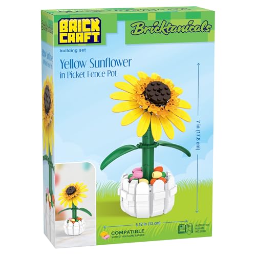 Brickcraft Bricktanicals Yellow Sunflower in Picket Fence Pot Brick Building Set 213 Piece Botanical Flower Model Ages 8 Plus Collectible Build and Display Set Spring Gift for Kids and Adults - Image 5