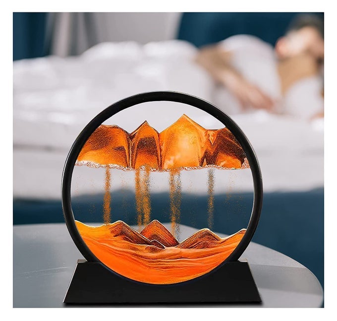 Moving Sand Art Picture Glass Liquid Painting 3D Natural Landscape showpieces for Home Decor Antique Gifts for Kids Office Desktop Decoration Desk Table Decorative Items