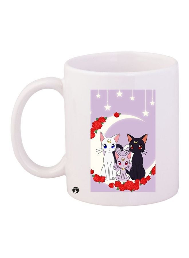 RYN Cat Printed Coffee Mug White/Red/Purple 11ounce