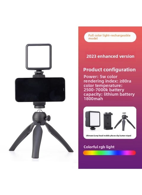 Mini Portable Fill Light RGB Full Color Selfie Phone Camera Pocket Led Small Vlog Handheld Soft Light-Specifications:No. 31 [RGB Full Color Enhanced] Light Button Tripod Hot Shoe Clip