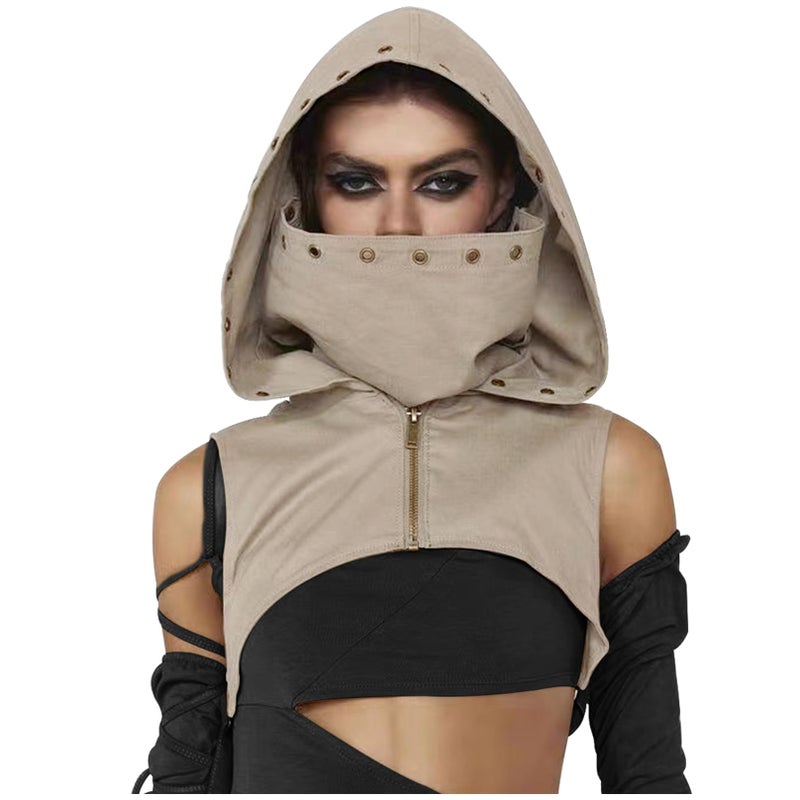 L'VOW Black Cyber Punk Rogue Cowl Hat for Men Women Medieval Gothic Hooded Cape for Halloween Unisex Cosplay Costume Dress Up Daily Wear(Z-Brown) - Image 1