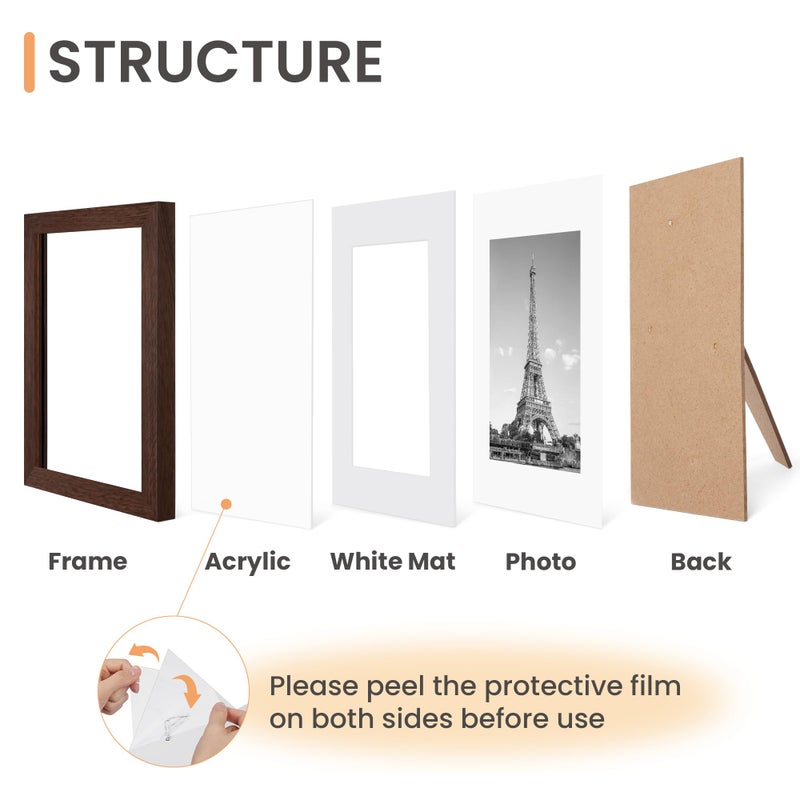 upsimples 5x7 Picture Frame Set of 10, Display Pictures 4x6 with Mat or 5x7 Without, Multi Photo Frames Collage for Wall or Tabletop Display, Brown - Image 4