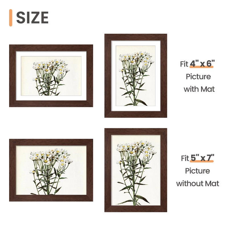 upsimples 5x7 Picture Frame Set of 10, Display Pictures 4x6 with Mat or 5x7 Without, Multi Photo Frames Collage for Wall or Tabletop Display, Brown - Image 5