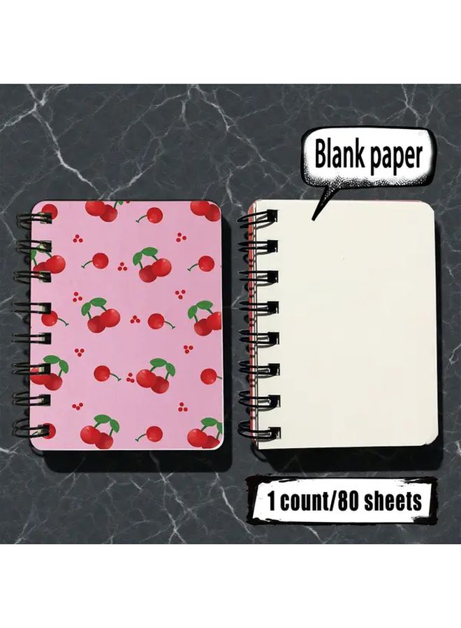 دفتر ملاحظات صغير وردي حلقي بحجم الجيب 80 ورقة ورق فارغ غلاف فواكه - Image 1