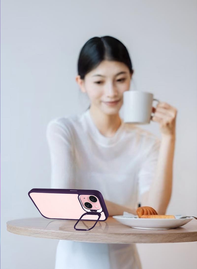 CATANES Transparent Case Cover with Flip Bracket Stand for iPhone 15 Plus – Shockproof Clear Back Cover with Lens Protection - Purple - Image 4