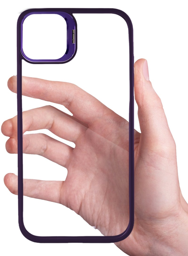 CATANES Transparent Case Cover with Flip Bracket Stand for iPhone 15 Plus – Shockproof Clear Back Cover with Lens Protection - Purple - Image 2