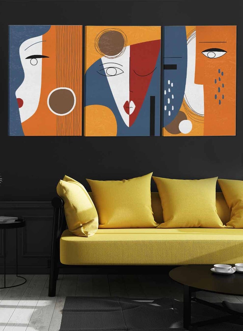 LOWHA Set Of 3 Framed Canvas Wall Arts Stretched Over Wooden Frame Face Designs Abstract Paintings For Home Living Room Office Decor  - Image 3
