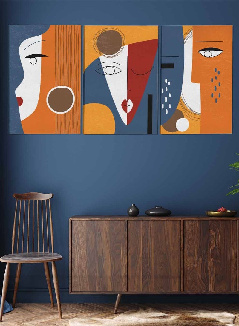 LOWHA Set Of 3 Framed Canvas Wall Arts Stretched Over Wooden Frame Face Designs Abstract Paintings For Home Living Room Office Decor  - Image 2