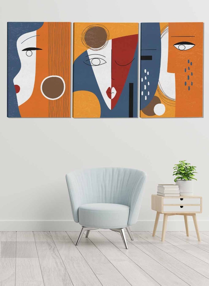 LOWHA Set Of 3 Framed Canvas Wall Arts Stretched Over Wooden Frame Face Designs Abstract Paintings For Home Living Room Office Decor  - Image 1