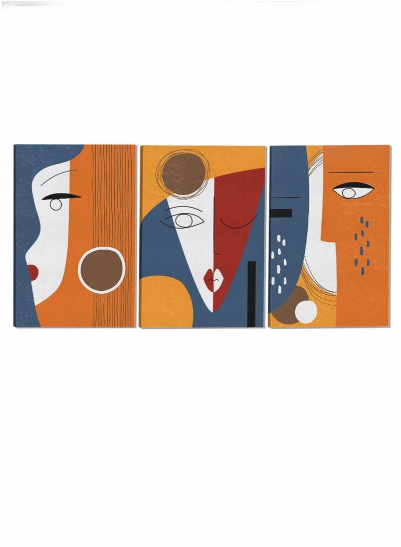 LOWHA Set Of 3 Framed Canvas Wall Arts Stretched Over Wooden Frame Face Designs Abstract Paintings For Home Living Room Office Decor  - Image 4