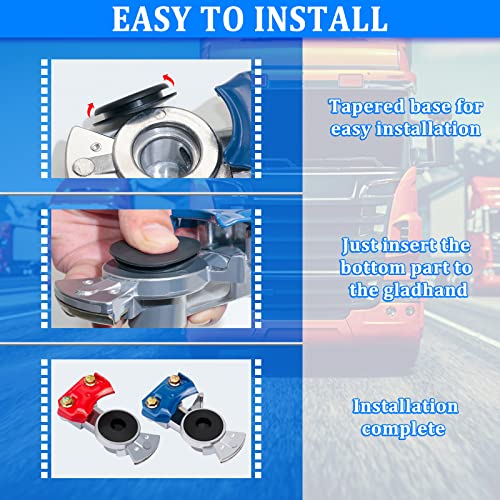 YiaChuii Glad Hands, 3 Set Blue & Red Aluminum Emergency Gladhands for Semi Trucks Trailers Air Lines 6 Glad Hand Seals - Image 4