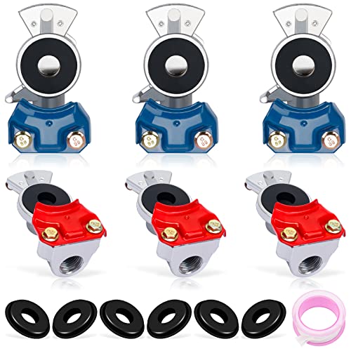 YiaChuii Glad Hands, 3 Set Blue & Red Aluminum Emergency Gladhands for Semi Trucks Trailers Air Lines 6 Glad Hand Seals - Image 1